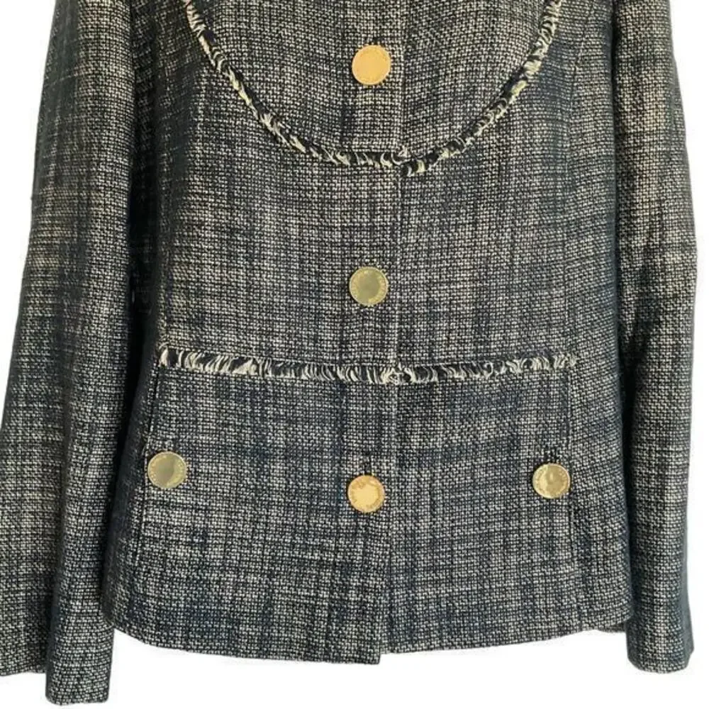 TORY BURCH Blue White Heathered Tweed Blazer‎ Jacket Size 10